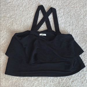 Black Ruffle Cross-Back Top